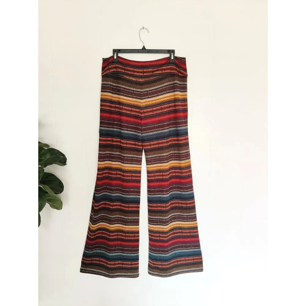 Double D‎ Ranch Wide Leg Pull On Palazzo Pants Striped Western Tribal Sz L